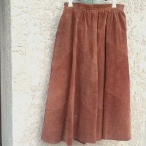 Long Suede Leather A-Line Carmel Color Skirt